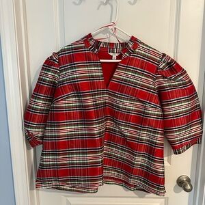 Crown & Ivy Red and White Blouse Plaid Design